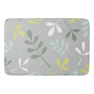 Tapis De Bain Lg Assorti Feuille Grains Jaune Blanc sur Gris
