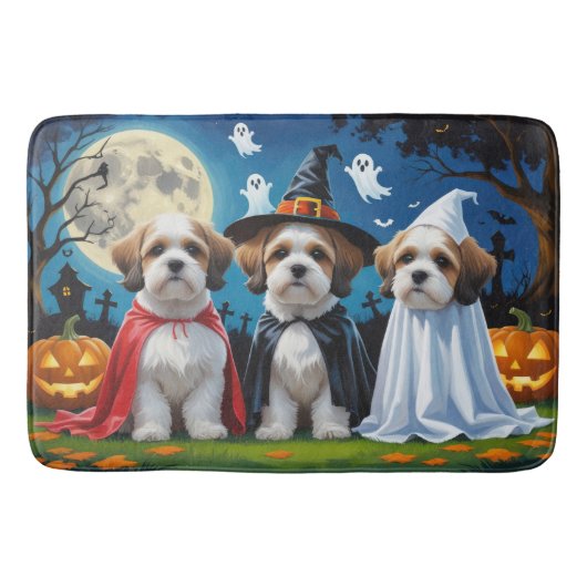 Tapis De Bain Lhasa Apso Chiens Citrouille Halloween Funny (Devant)