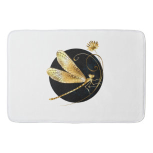 Tapis De Bain libellule d'or en cercle noir