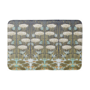 Tapis De Bain Libellule et Lys Vintage Vert Sauge Art
