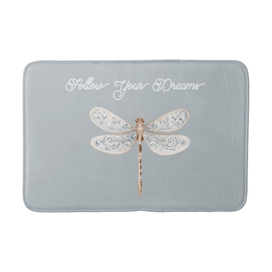 Tapis De Bain Libellule grise bleue bronze blanc (Devant)