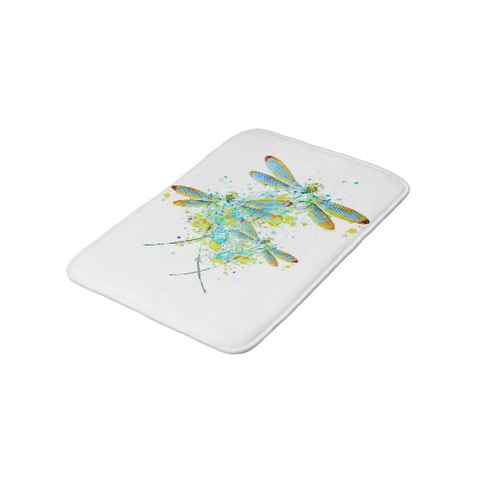 Tapis De Bain Libellule sarcelle éclaboussure  (Angle)