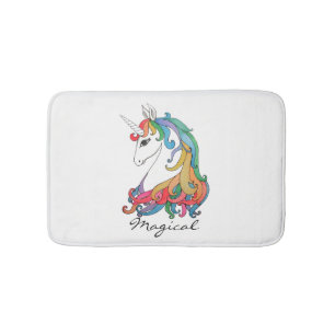 Tapis De Bain Licorne mignonne d'arc-en-ciel d'aquarelle