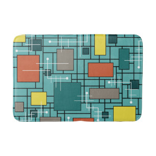 Tapis De Bain Lignes Abstraites de l'ère atomique Boîtes Turquoi
