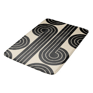 Tapis De Bain Lignes Abstraites rétroactives noires