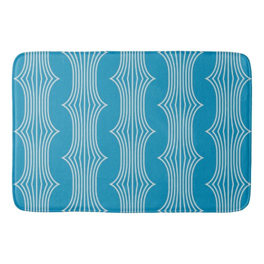 Tapis De Bain Lignes blanches Abstraites rétro sur Motif bleu (Devant)