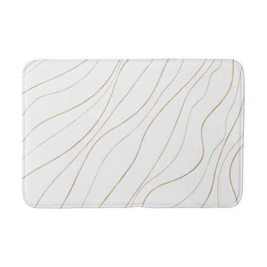 Tapis De Bain Lignes ondulées blanches et dorées Glam moderne (Devant)