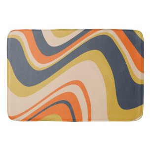 Tapis De Bain Lignes Vastes Rétro - Orange, Marine, Jaune, Beige