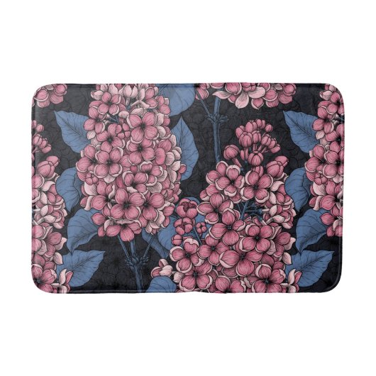 Tapis De Bain Lilac rose sur bleu foncé (Devant)