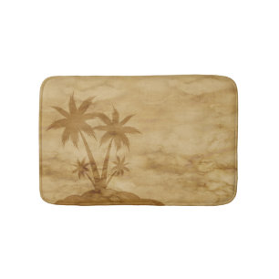 Tapis De Bain L'Île déserte de ton de sépia avec des palmiers