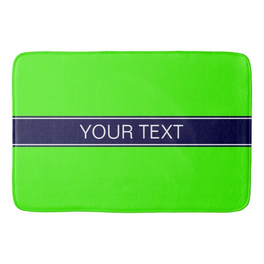 Tapis De Bain Lime solide vert, ruban bleu marine Nom Monogramme (Devant)