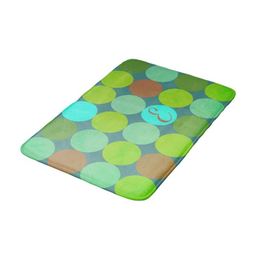Tapis De Bain Lime Vert Turquoise Turquoise & Rust Cercles Monog (Angle)