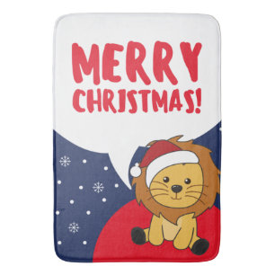 Tapis De Bain Lion Noël Neige Hiver Animaux Lions Bain Mat