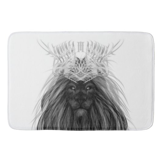 Tapis De Bain Lion noir avec couronne Antlers et monogramme (Devant)