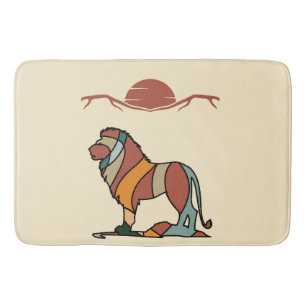 Tapis De Bain Lion Paisible de la Savane Abstrait Moderne Terreu
