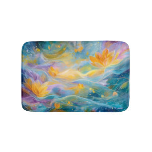 Tapis De Bain Lotus dorés abstraits fleurs flottantes