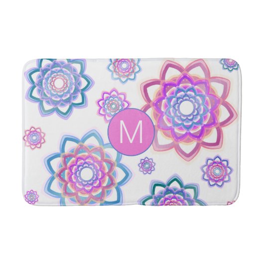 Tapis De Bain Lotus Monogram Abstrait rose pastel Motif vert (Devant)