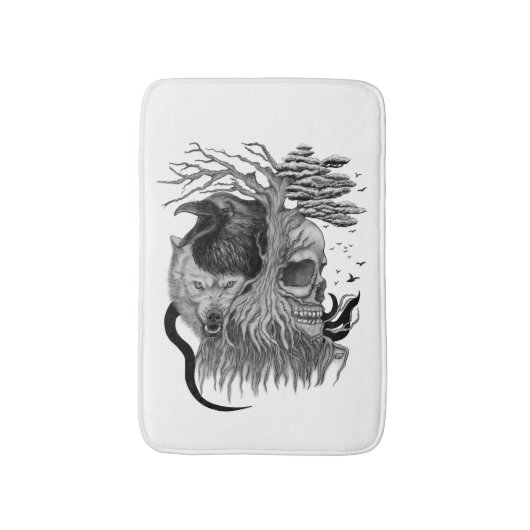 Tapis De Bain Loup et corbeau avec crâne (Devant (Vertical))