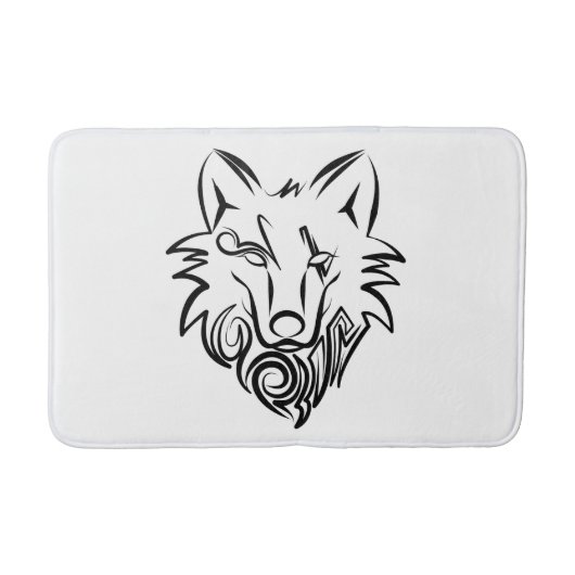 Tapis De Bain Loup tribal noir et blanc (Devant)