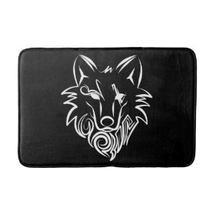 Tapis De Bain Loup tribal noir et blanc