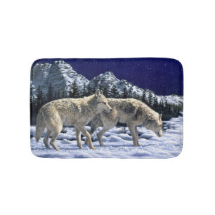Tapis De Bain Loups gris dans les montagnes d'hiver neigeuses