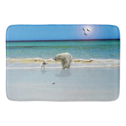 Tapis De Bain L'Ours Polaire Rencontre Jack Russell, Mousse Mémo (Devant)