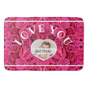 Tapis De Bain Love You Heart Photo Red Roses Modern Script migno