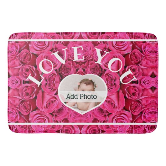 Tapis De Bain Love You Heart Photo Red Roses Modern Script migno (Devant)