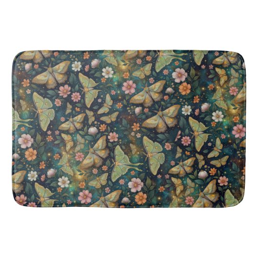 Tapis De Bain Luna Moth and Moon Phases, Starry Night Flowers (Devant)
