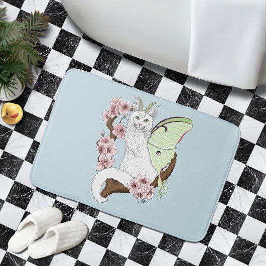 Tapis De Bain Luna Moth Moth Blanc Chat Vert