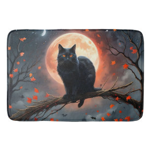 Tapis De Bain Lune de chat noir d'Halloween effrayant,