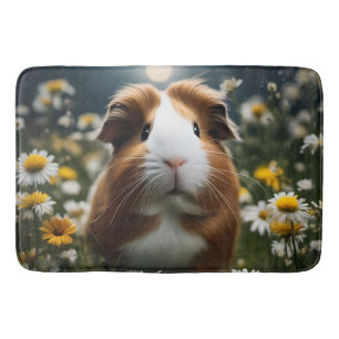 Tapis De Bain Lune De Cochon Et Marguerites Brown Et Blanche,