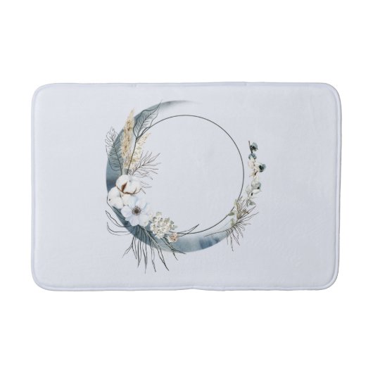 Tapis De Bain Lune de croissant bleu avec fleurs blanches (Devant)