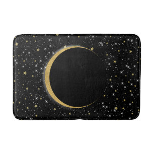 Tapis De Bain Lune magique céleste noire et or étoiles lunaires
