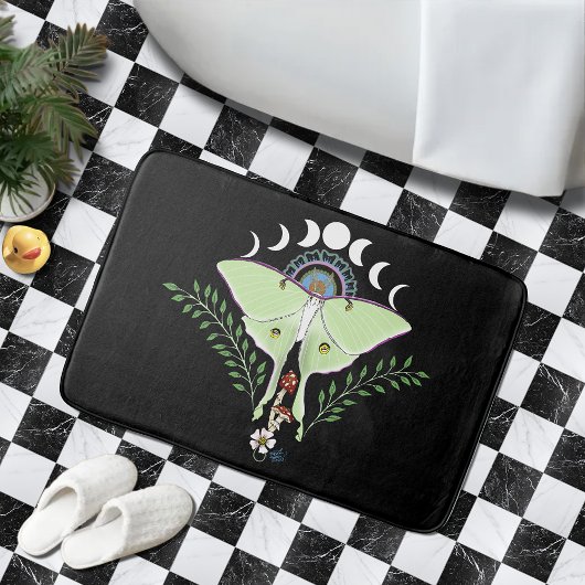 Tapis De Bain Lune Papillon Céleste Éthéré Vert Mystique