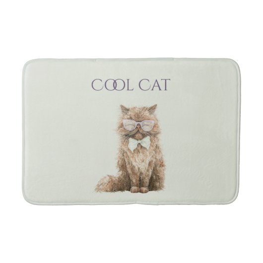 Tapis De Bain Lunettes Cool Cat Marron Violet Menthe (Devant)