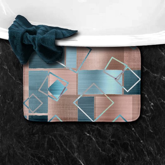 Tapis De Bain Luxe Abstrait | Blush Rose Gold et Turquoise Géomé