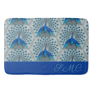 Tapis De Bain Luxe Monogram Turquoise Bleu Canard Motif