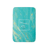Tapis De Bain Luxe royal élégant Marble Gold Blue monogramme (Devant (Vertical))