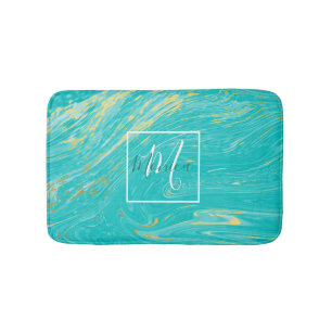 Tapis De Bain Luxe royal élégant Marble Gold Blue monogramme