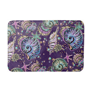 Tapis De Bain Luxe violet sous-marine Dark Pastel Gold Sea Lif