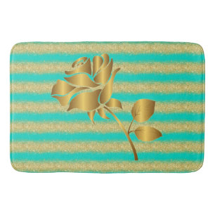 Tapis De Bain Luxueux Floral Turquoise Gold Parties scintillant