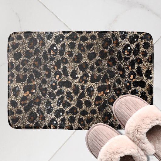 Tapis De Bain Luxury Glitter Brown Black Gold Leopard Pattern