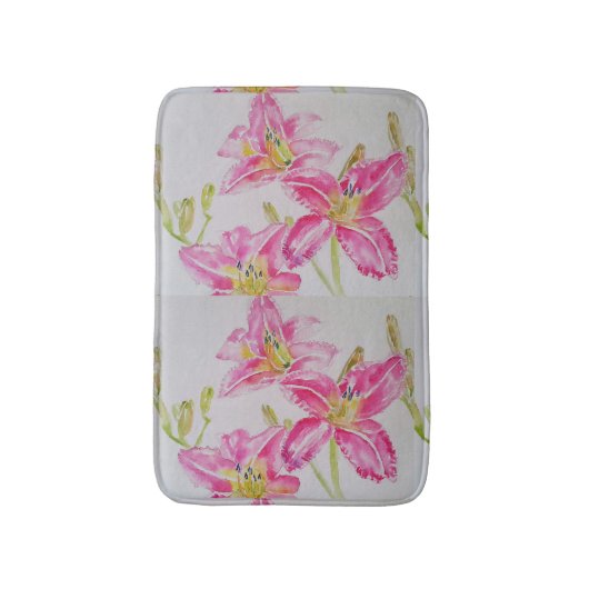 Tapis De Bain Lys Lily rose Aquarelle Peinture Florale (Devant (Vertical))
