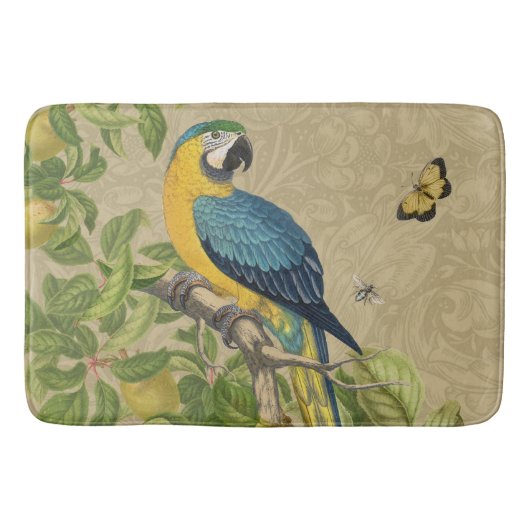 Tapis De Bain Macaw Blue Jaune Tropical Jungle Antique (Devant)