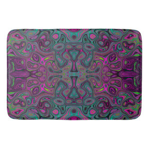 Tapis De Bain Magenta Abstrait et Motif Super Turquoise