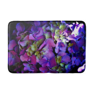 Tapis De Bain Magenta Purple bleu jaune Hydrangeas fleurs