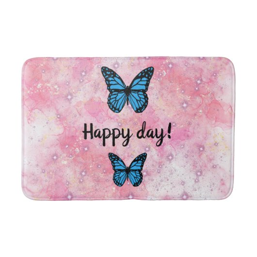 Tapis De Bain Magical blue butterfly pink glitter art (Devant)
