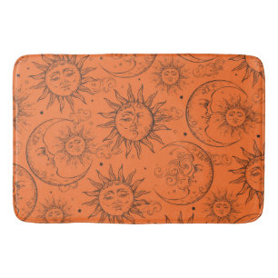 Tapis De Bain Magie Orange Vintage Céleste Soleil Lune Étoiles