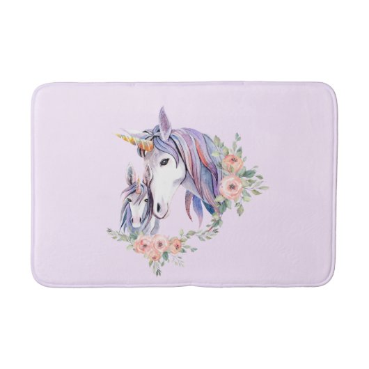 Tapis De Bain Magique Unicorne maman & bébé aquarelle (Devant)
